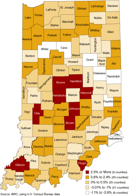 Figure 6: Average Annual Rate of Change in Average Earnings per Job for Indiana Counties, 2001 to 2006
