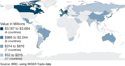 Figure 34: Exports of Pharmaceutical Products, 2007 Destination Countries for U.S. Exports of Greater than $50 Million