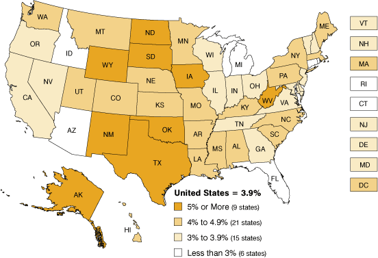 Figure 1: Personal Income Growth by State, 2007 to 2008