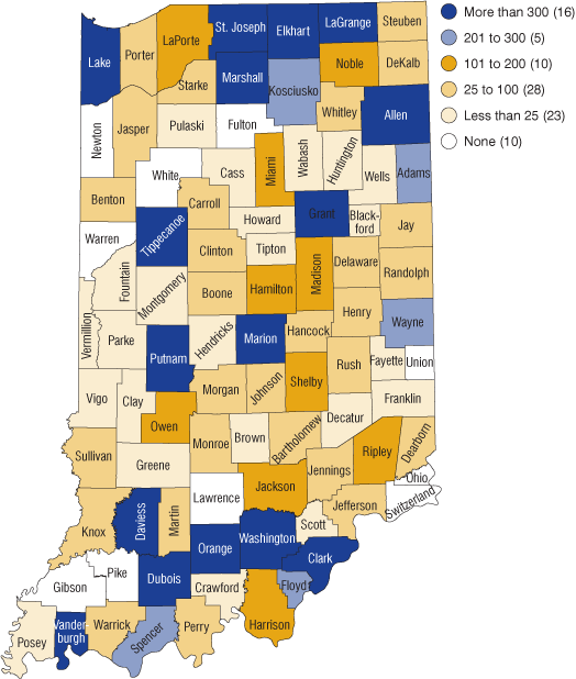 Figure 3: Secondary Wood Products Employment by County, 2009