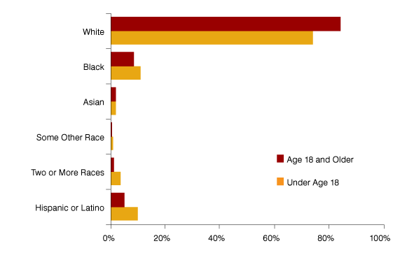 Figure 5: Share of Indiana Population by Age Group, Race and Ethnicity, 2010